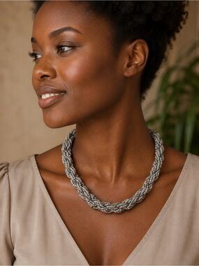 BOGO Sigrid Olsen Twisted Beaded Necklace in Gray and Silver